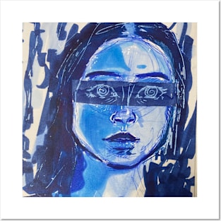 Hypnotized girl blue mixed media traditional abstract painting Posters and Art
